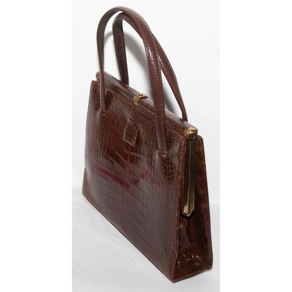 Vintage Lucille de Paris Brown Alligator Top Handle Bag - Picture 3 of 7